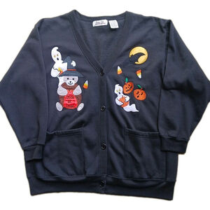 Vintage Ashley Hill Black Halloween Cardigan Sweater Large